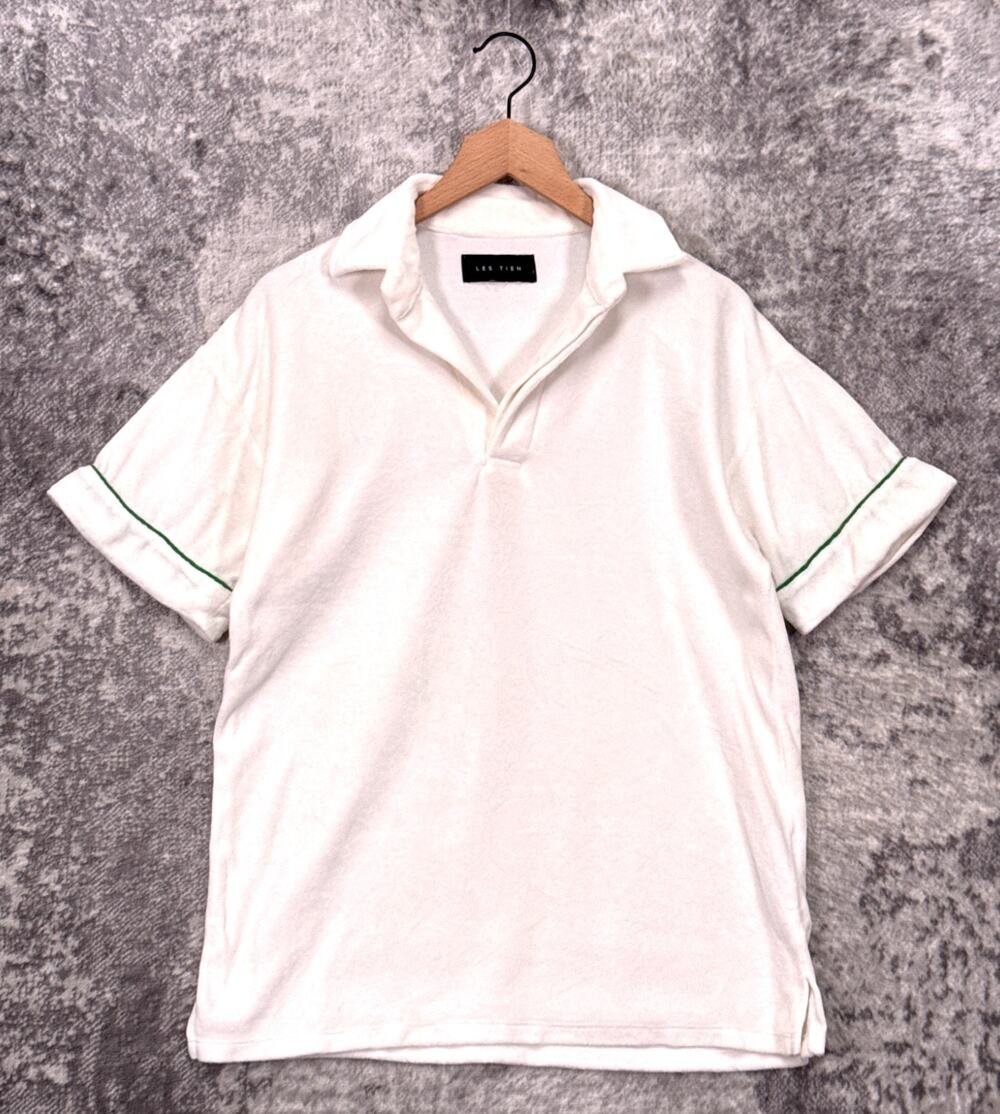 Les Tien Polo Shirt Small Mens French Terry White Green Piped